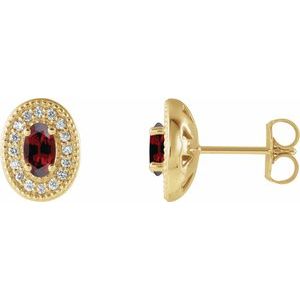 Natural Garnet And 1/8 Ctw Natural Diamond Earrings With Backs