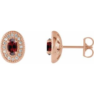 Natural Garnet And 1/8 Ctw Natural Diamond Earrings With Backs