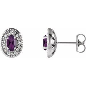 Natural Amethyst And 1/8 Ctw Natural Diamond Earrings With Backs