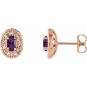 Natural Amethyst And 1/8 Ctw Natural Diamond Earrings With Backs