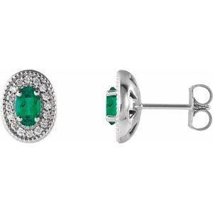 Lab-Grown Emerald And 1/8 Ctw Natural Diamond Earrings With Backs