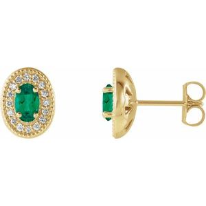 Lab-Grown Emerald And 1/8 Ctw Natural Diamond Earrings With Backs