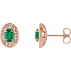 Lab-Grown Emerald And 1/8 Ctw Natural Diamond Earrings With Backs