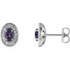 14K White 5×3 mm Lab-Grown Alexandrite & 1/8 CTW Natural Diamond Halo-Style Earrings