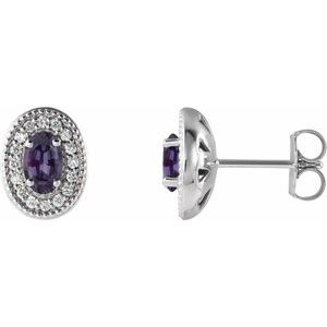 Lab-Grown Alexandrite And 1/8 Ctw Natural Diamond Earrings With Backs