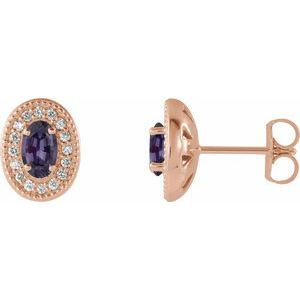 Lab-Grown Alexandrite And 1/8 Ctw Natural Diamond Earrings With Backs