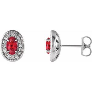 Lab-Grown Ruby And 1/8 Ctw Natural Diamond Earrings With Backs