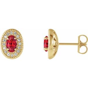 Lab-Grown Ruby And 1/8 Ctw Natural Diamond Earrings With Backs