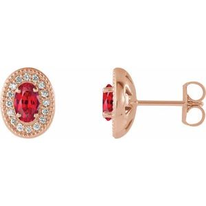 Lab-Grown Ruby And 1/8 Ctw Natural Diamond Earrings With Backs