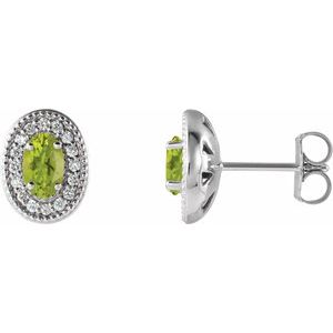 Natural Peridot And 1/8 Ctw Natural Diamond Earrings With Backs