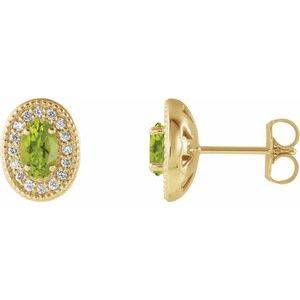 Natural Peridot And 1/8 Ctw Natural Diamond Earrings With Backs