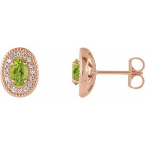 Natural Peridot And 1/8 Ctw Natural Diamond Earrings With Backs