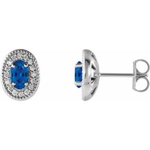 Lab-Grown Sapphire And 1/8 Ctw Natural Diamond Earrings With Backs