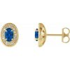 14K Yellow 5×3 mm Lab-Grown Blue Sapphire & 1/8 CTW Natural Diamond Halo-Style Earrings