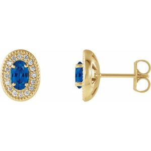 Lab-Grown Sapphire And 1/8 Ctw Natural Diamond Earrings With Backs