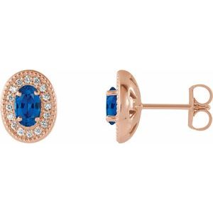 Lab-Grown Sapphire And 1/5 Ctw Natural Diamond Earrings With Backs