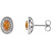 14K White 7×5 mm Natural Citrine & 1/5 CTW Natural Diamond Halo-Style Earrings