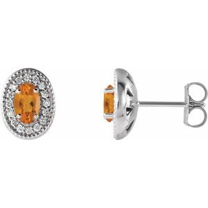 Natural Citrine And 1/5 Ctw Natural Diamond Earrings With Backs