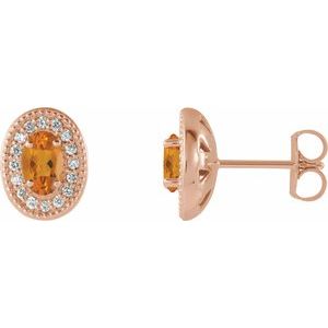 Natural Citrine And 1/5 Ctw Natural Diamond Earrings With Backs