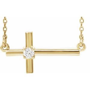 .06 Ct Natural Diamond Sideways Cross Necklace