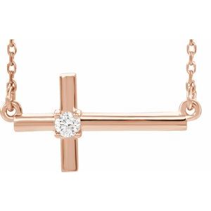 .06 Ct Natural Diamond Sideways Cross Necklace