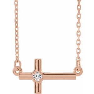 .03 Ct Natural Diamond Sideways Cross Necklace