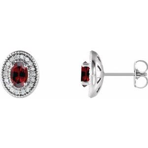 Natural Garnet And 1/5 Ctw Natural Diamond Earrings With Backs