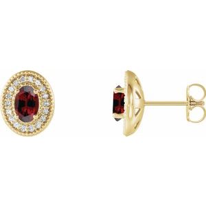 Natural Garnet And 1/5 Ctw Natural Diamond Earrings With Backs