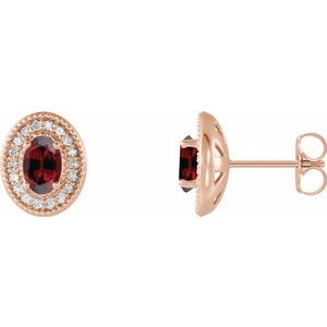 Natural Garnet And 1/5 Ctw Natural Diamond Earrings With Backs