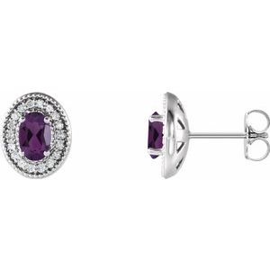 Natural Amethyst And 1/5 Ctw Natural Diamond Earrings With Backs