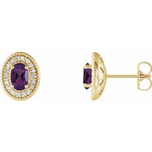 Natural Amethyst And 1/5 Ctw Natural Diamond Earrings