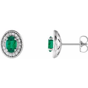 Lab-Grown Emerald And 1/5 Ctw Natural Diamond Earring With Backs