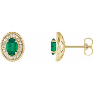 Lab-Grown Emerald And 1/5 Ctw Natural Diamond Earring With Backs