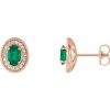 14K Rose 7×5 mm Natural Emerald & 1/5 CTW Natural Diamond Halo-Style Earrings