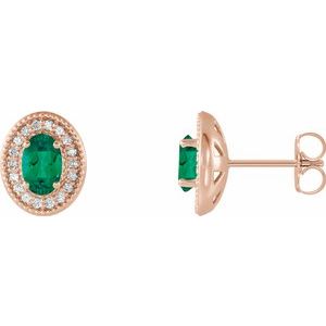 Lab-Grown Emerald And 1/5 Ctw Natural Diamond Earring With Backs