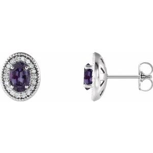 Lab-Grown Alexandrite And 1/5 Ctw Natural Diamond Earring With Backs