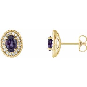 Lab-Grown Alexandrite And 1/5 Ctw Natural Diamond Earring With Backs