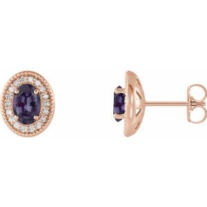 Lab-Grown Alexandrite And 1/5 Ctw Natural Diamond Earring With Backs