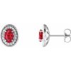 Platinum 6×4 mm Lab-Grown Ruby & 1/5 CTW Natural Diamond Halo-Style Earrings