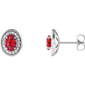 Lab-Grown Ruby And 1/5 Ctw Natural Diamond Earrings With Backs