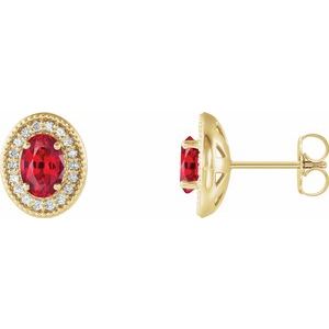 Lab-Grown Ruby And 1/5 Ctw Natural Diamond Earrings With Backs