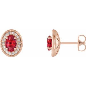 Lab-Grown Ruby And 1/5 Ctw Natural Diamond Earrings With Backs