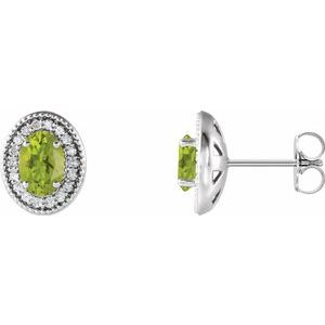 Natural Peridot And 1/5 Ctw Natural Diamond Earrings With Backs