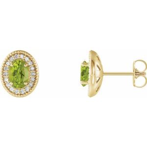 Natural Peridot And 1/5 Ctw Natural Diamond Earrings With Backs