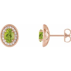 Natural Peridot And 1/5 Ctw Natural Diamond Earrings With Backs