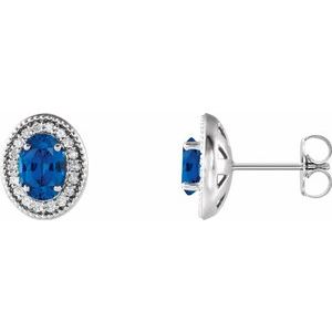 Lab-Grown Sapphire And 1/5 Ctw Natural Diamond Earrings