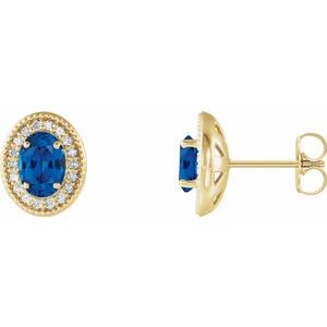 Lab-Grown Sapphire And 1/5 Ctw Natural Diamond Earrings