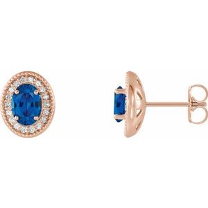 Lab-Grown Sapphire And 1/5 Ctw Natural Diamond Earrings