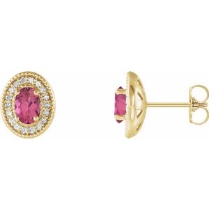 Natural Tourmaline And 1/5 Ctw Natural Diamond Earrings