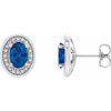 14K White 7×5 mm Natural Blue Sapphire & 1/5 CTW Natural Diamond Halo-Style Earrings